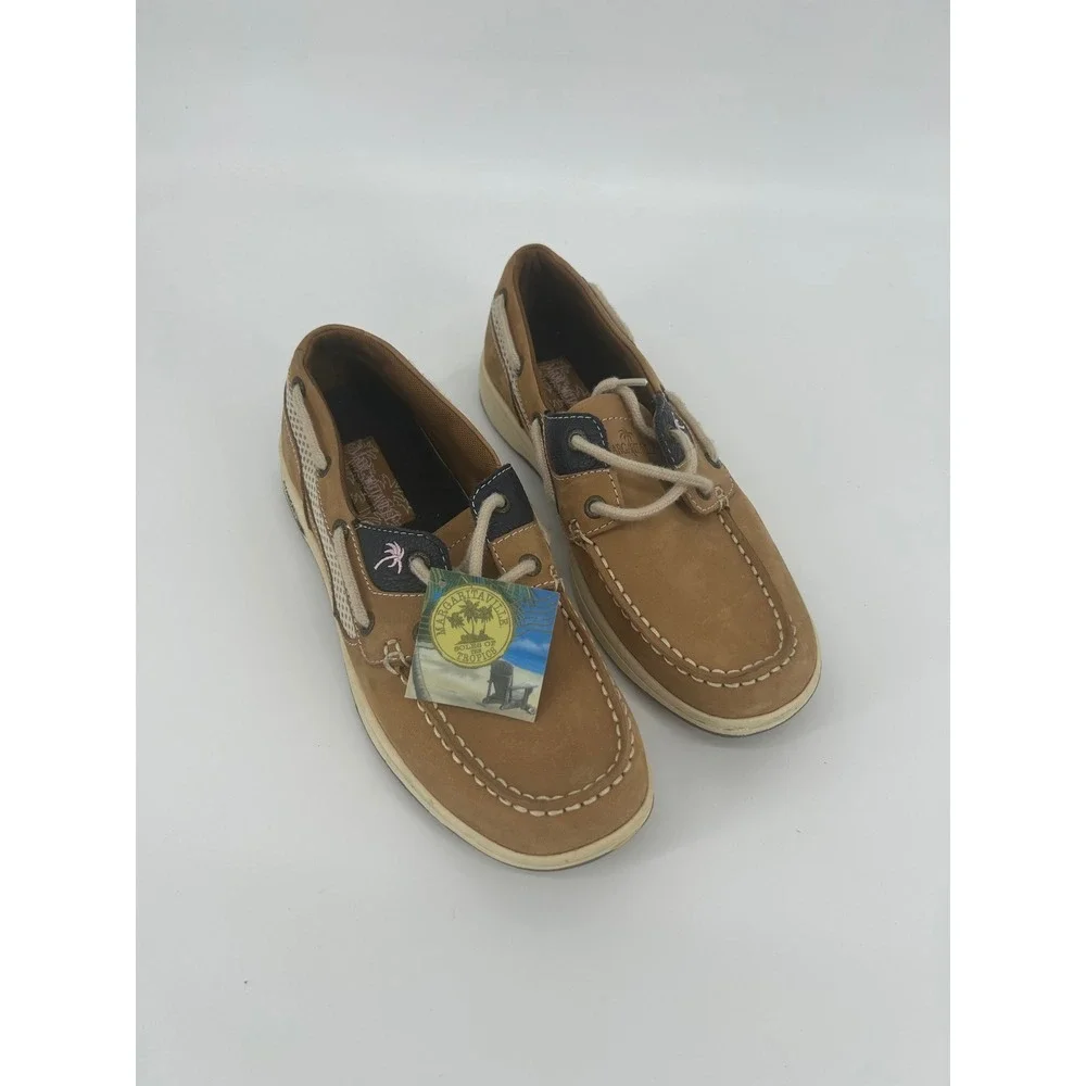 Margaritaville Martinique Leather Boat Shoes Tan Brown MG9019H Mens 8 Wms 9.5